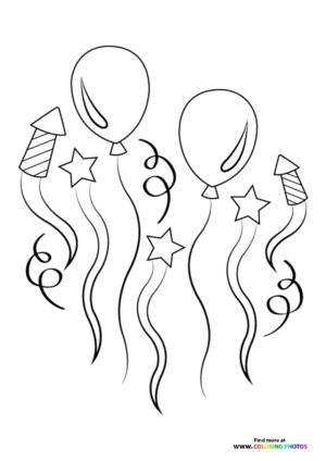 Birthday ballons and fireworks coloring page