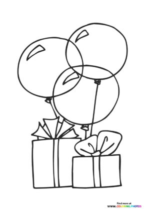Birthday presents with balloons coloring page
