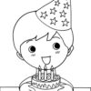 Birthday boy with cake coloring page