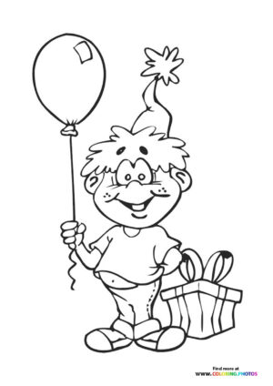 Birthday boy with ballons coloring page