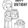 Birthday boy with present coloring page