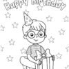 Happy Birthday boy with present coloring page