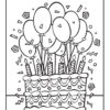 Birthday cake with ballons coloring page