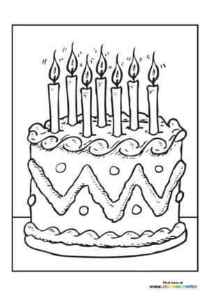 Birthday cake with candles coloring page