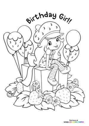 Birthday girl on a present coloring page