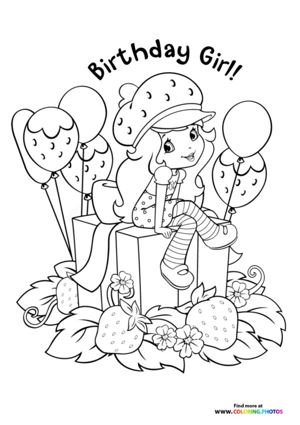 Birthday girl on a present coloring page