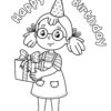 Birthday girl with a present coloring page