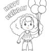 Birthday girl with balloons coloring page