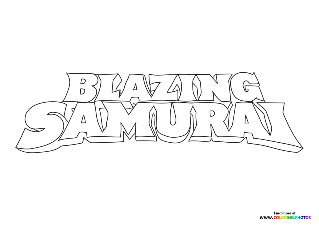 Blazing Samurai title logo with stylized lettering and sword details coloring page