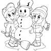 Boy and girl build a snowman coloring page