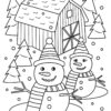 Boy and girl snowman coloring page