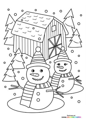 Boy and girl snowman coloring page