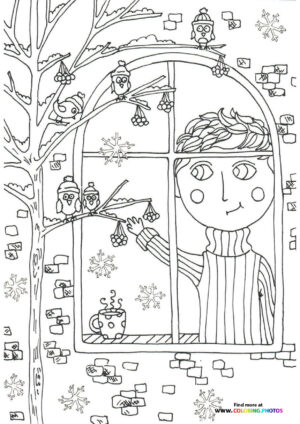 Boy in winter coloring page