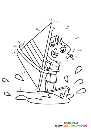 Boy sailing dot the dots worksheet