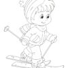 Cute boy skiing coloring page