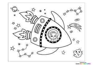 Boy traveling in rocket