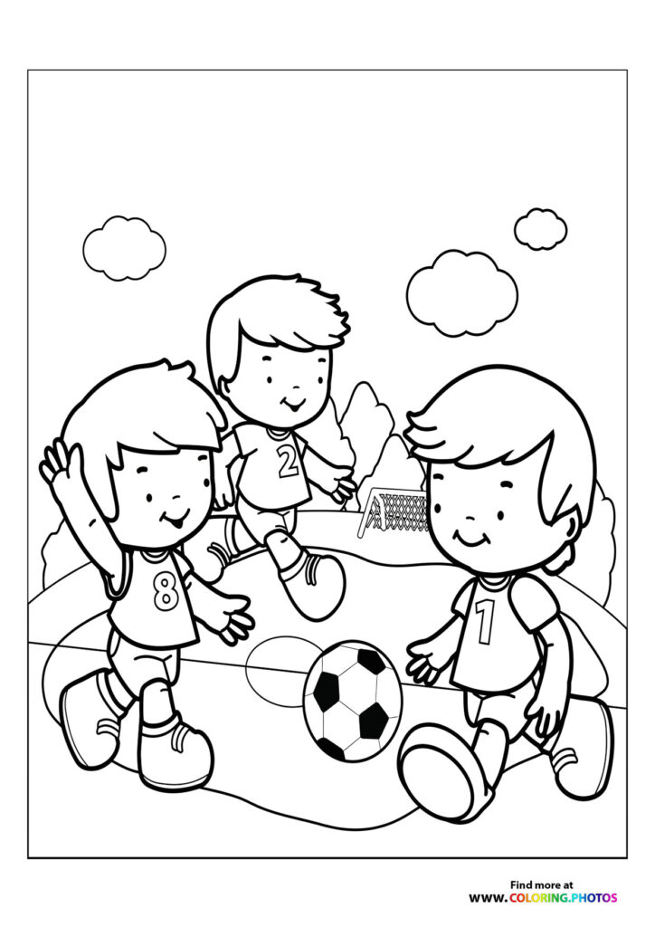 Boys playing soccer - Coloring Pages for kids