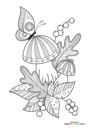 Butterfly on a shroom coloring page