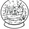 Winter cabin snow globe coloring page