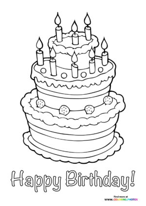 Happy birthday cake coloring page