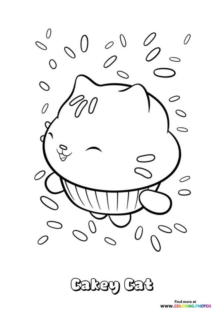 Bakey Cat with cupcake body and sprinkles coloring page from Gabby's Dollhouse