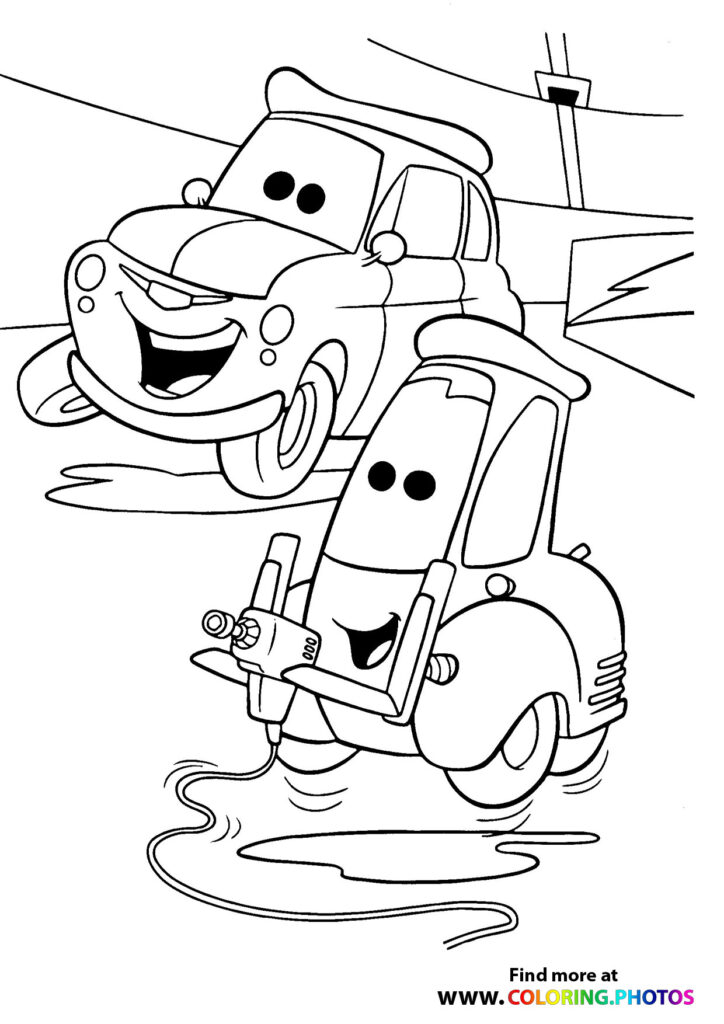 Mater and Lightning McQueen stacked on top of each other coloring page from Cars