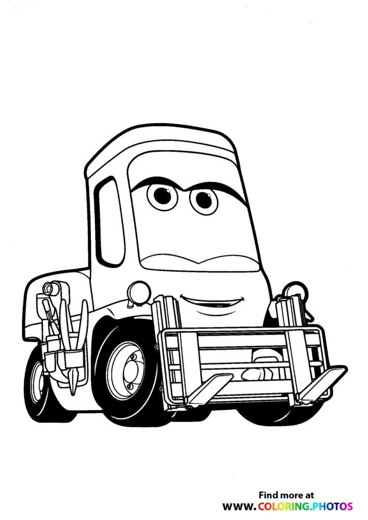 Mater the tow truck with tractor tipping equipment and metal bumpers coloring page from Cars