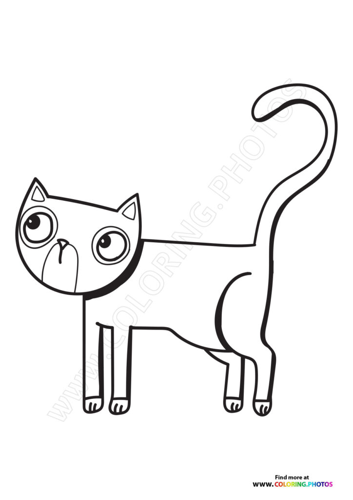 Wide-eyed surprised cat with arched tail coloring page