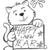 Cat wishing Happy New Year coloring page