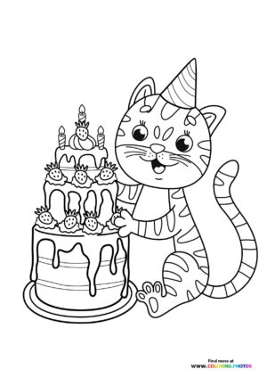 Birthday Cat coloring page