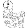 Happy cartoon caterpillar with horns and spotted body segments coloring page