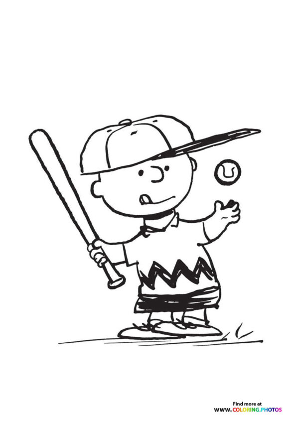 Charlie Brown playing baseball - Coloring Pages for kids