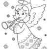Christmas angel playing flute coloring page