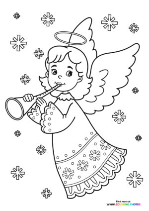 Christmas angel playing flute coloring page