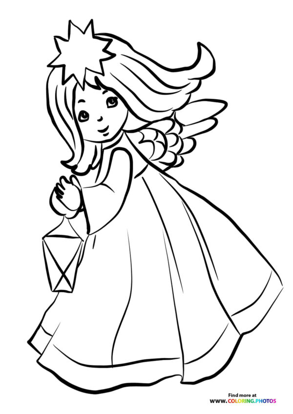 Christmas angel with lantern coloring page