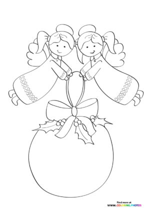 Christmas angels holding ornaments coloring page