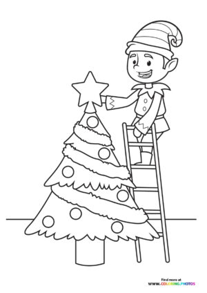 Christmas elf decorating coloring page
