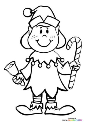 Christmas elf with a bell coloring page