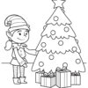 Christmas elf with presents coloring page