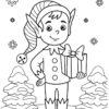 Christmas elf in snow coloring page