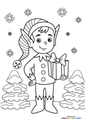 Christmas elf in snow coloring page