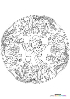 Christmas mandala with an Angel coloring page
