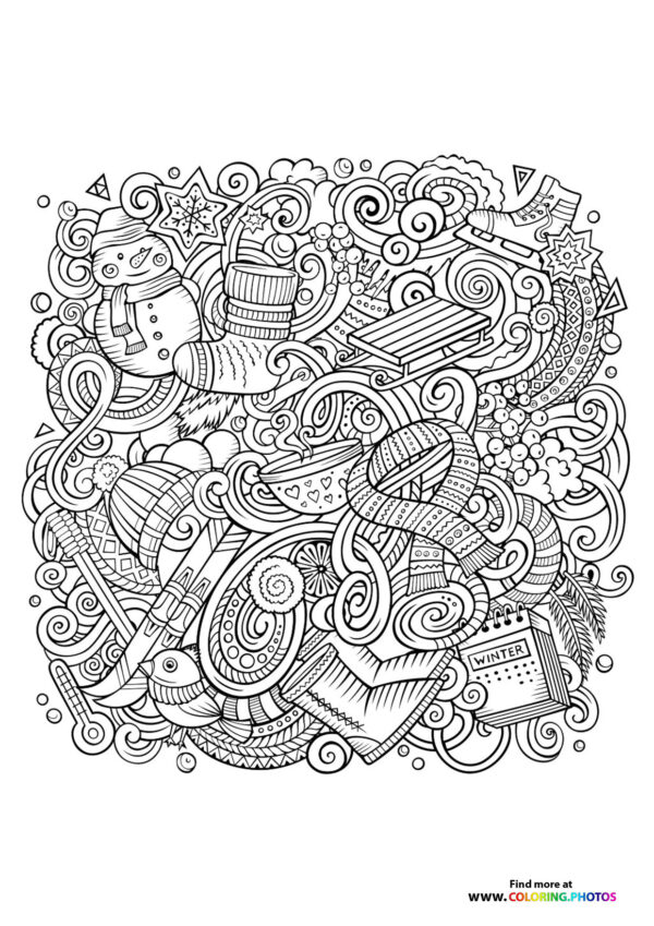 Ornaments in christmas mandala coloring page