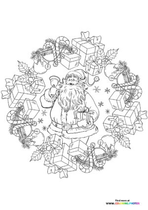 Christmas mandala with Santa Clause coloring page