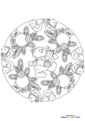 Christmas mandala with a Teddy Bear coloring page