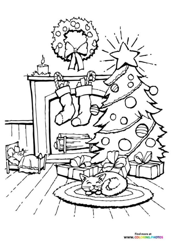 Christmas Day Home decorations coloring page