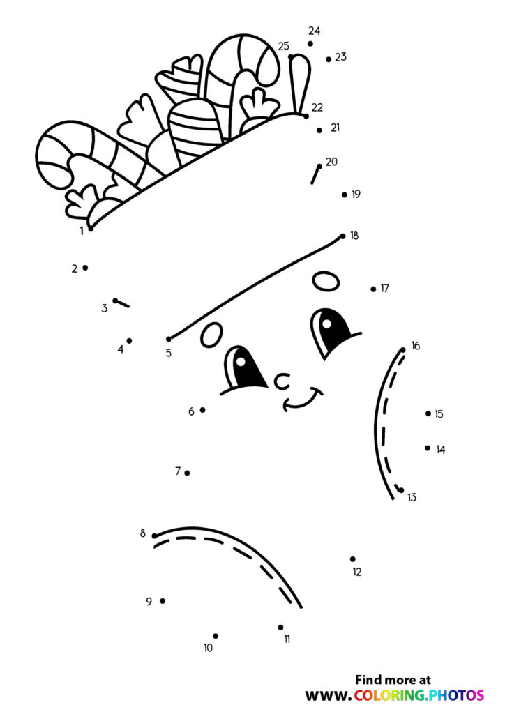 Ice cream cone with multiple scoops and cherry, dot to dot coloring page with 25 dots