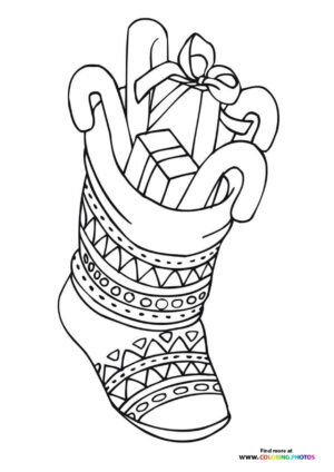 Christmas stocking with presents coloring page