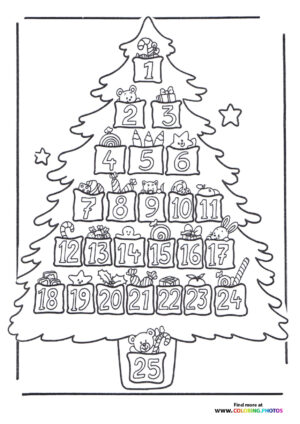 Christmas tree advent calendar coloring page