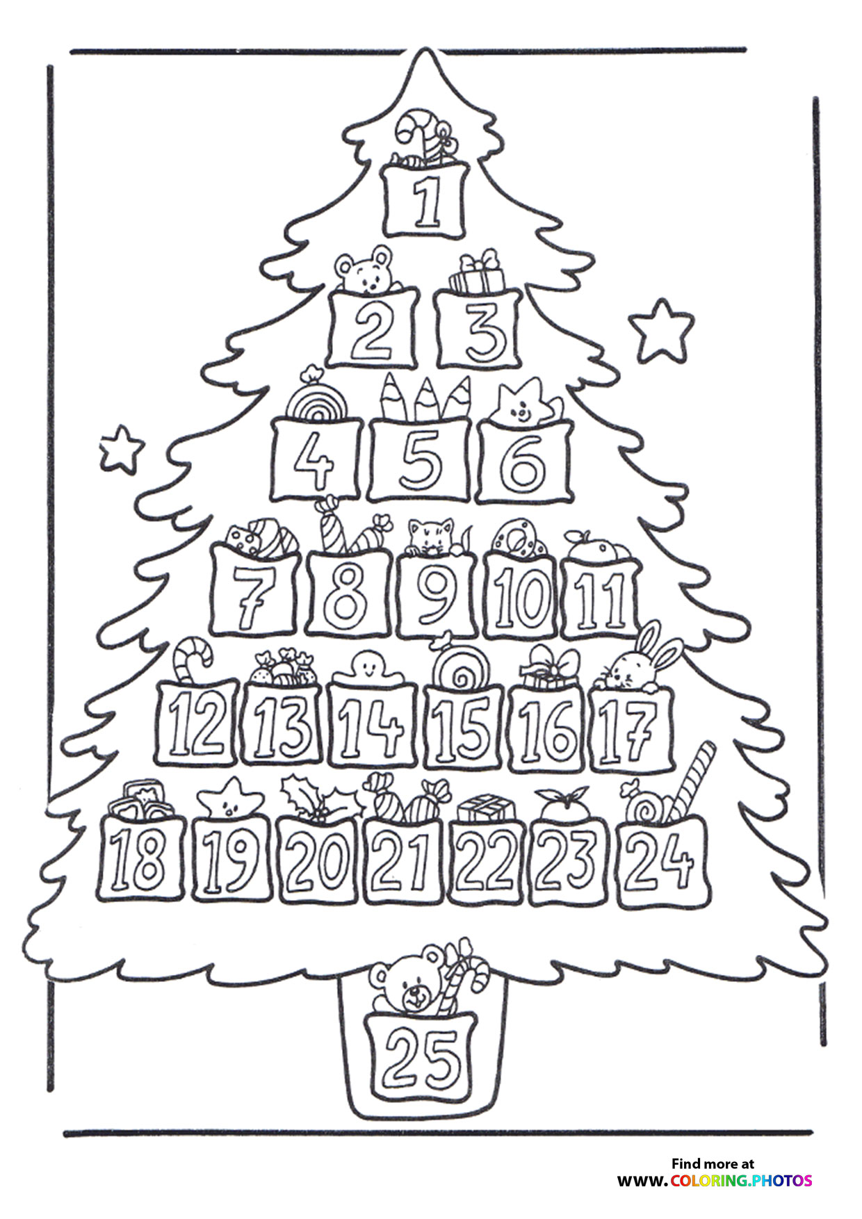 Christmas Tree Advent Calendar Coloring Pages For Kids